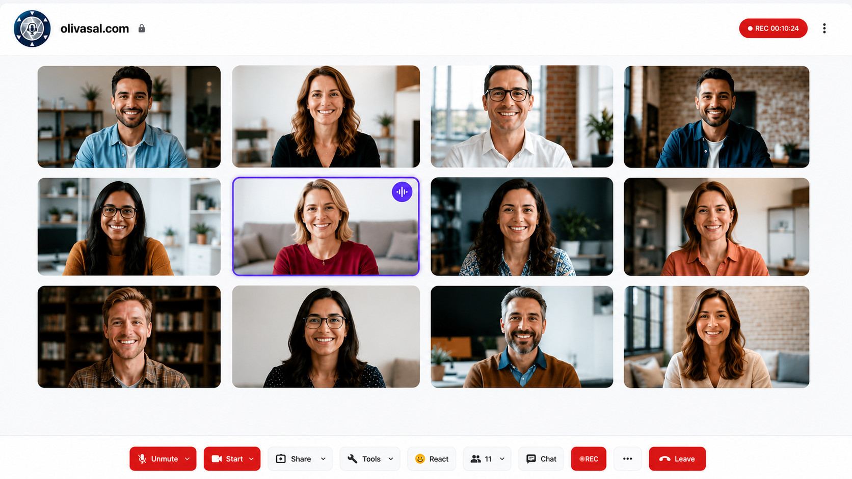 Olivasal video call in progress — recording, participants, live controls